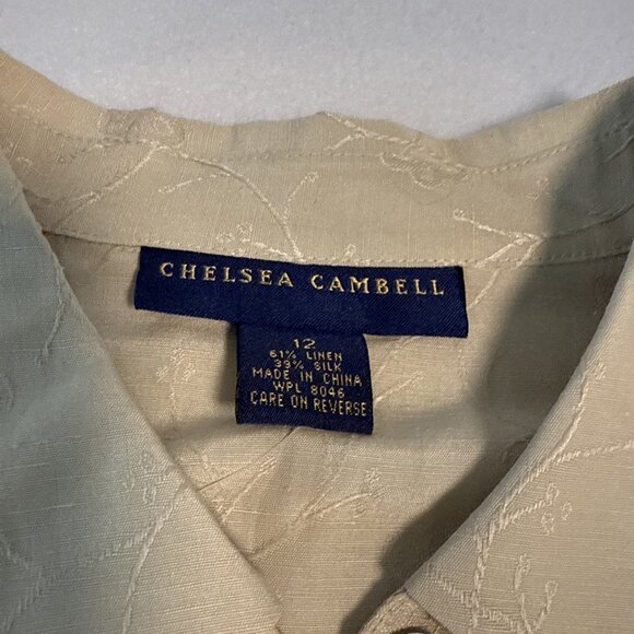 Chelsea Cambell Womens Button Up Shirt 12 Tan Embroidered Long Sleeve Collared - Picture 4 of 9